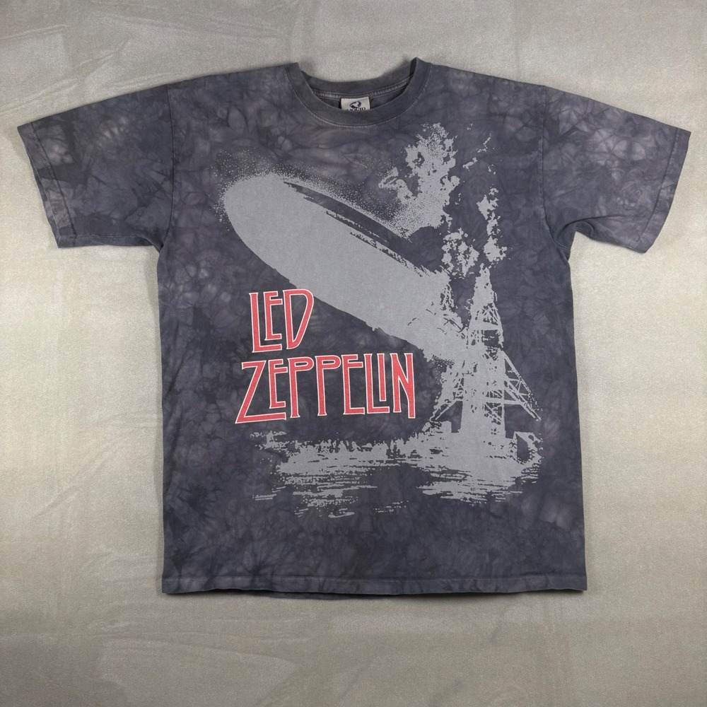 Liquid Blue Led Zeppelin Grey Tie Dye Graphic T-Shirt Mens Large Hindenburg Rock